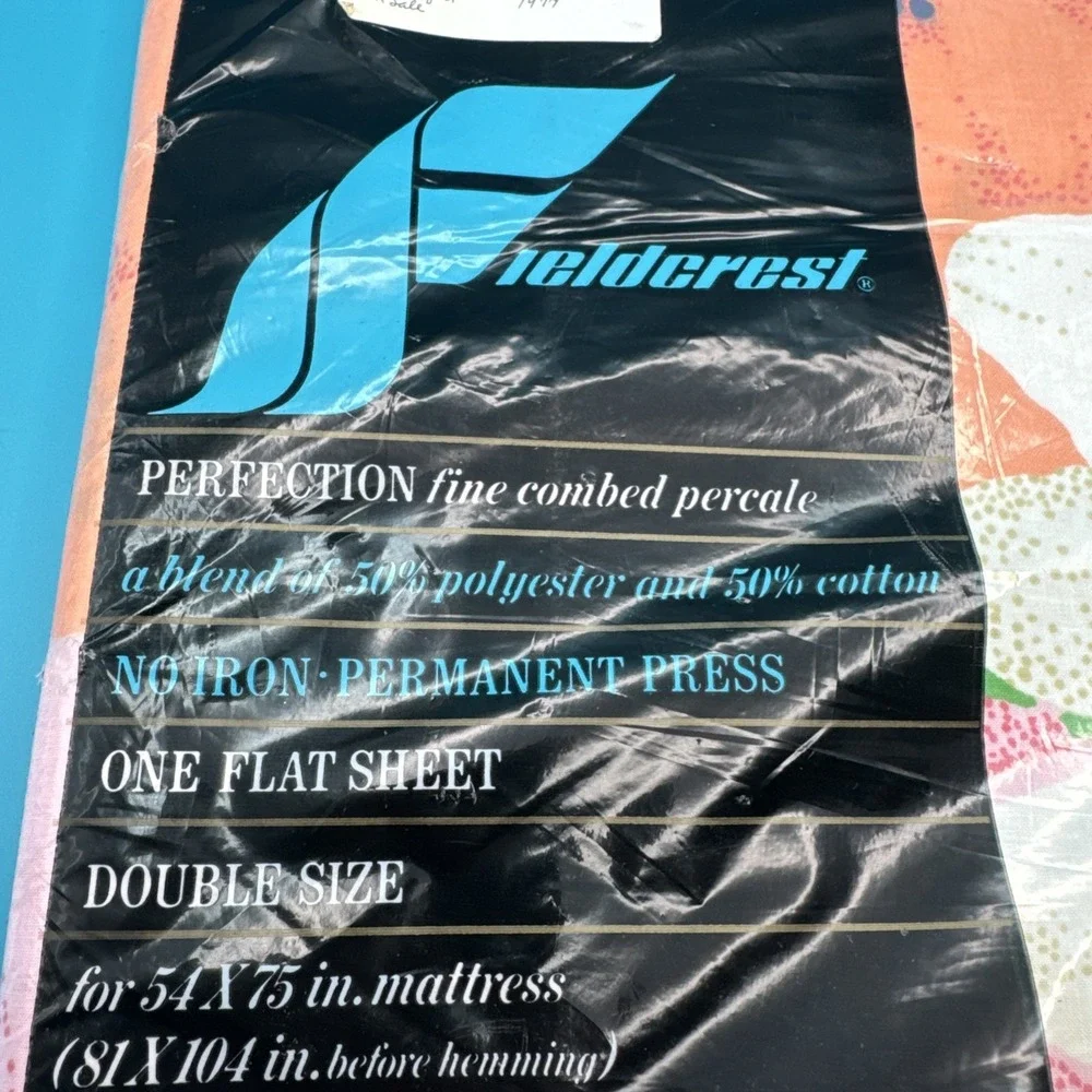Vtg 70s Fieldcrest FULL Size Flat Sheet Saturdays Flower Power‎ Mod Print Fabric